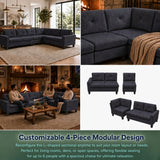 Modular L - Shaped Sectional Sofa 6 Seater 4 Piece Couch With Chaise