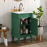 Bathroom Vanity With Sink, Compact Storage Cabinet With Door, Adjustable Shelf, Rectangular Style - Green