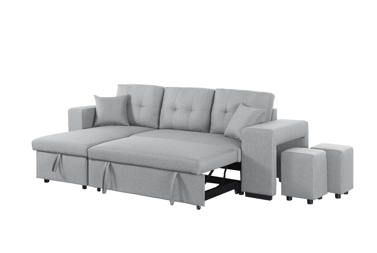 Daniel - Upholstered Reversible Sectional With Pull Out Loveseat - Light Gray
