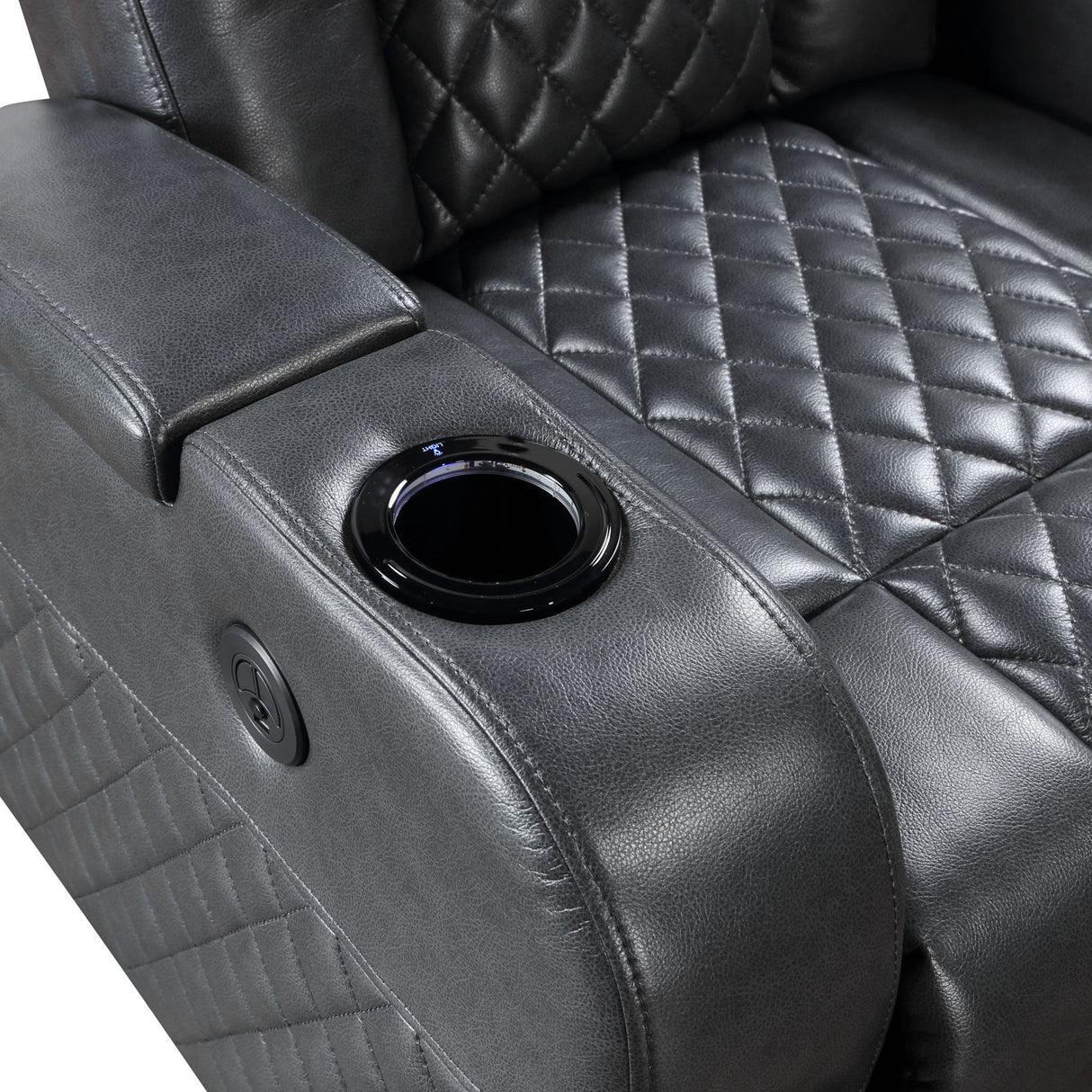 Alair - Leather Aire Power Motion Recliner With Bluetooth, Wireless Charger Cupholder - Dark Gray - Reclining Chairs - Alpine Outlets