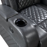 Alair - Leather Aire Power Motion Recliner With Bluetooth, Wireless Charger Cupholder - Dark Gray - Reclining Chairs - Alpine Outlets