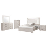 Ciara - King 5 Piece Bedroom Set With LED Lighting, Clean Lines And Upholstered Mirror - Beige