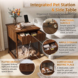 Dog Crate End Table With Charging Station - Antique Brown