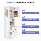 Freestanding Bathroom Storage Cabinet With Adjustable Shelves And Side Hooks Board, Rectangle Design