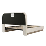 Linton - Queen Size Upholstered Platform Bed - Cream White / Light Grey / Camel Oak