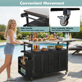 Foldable Outdoor Kitchen Island With Lockable Wheels, Storage Cabinet And Towel Rack For Patio