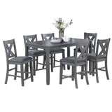 7 Piece Dining Room Furniture, Counter Height Table And 6 Chairs Set - Gray