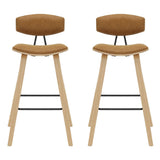 Fox - Bar Height Curved Back Wood Bar Stool With Faux Leather Seat