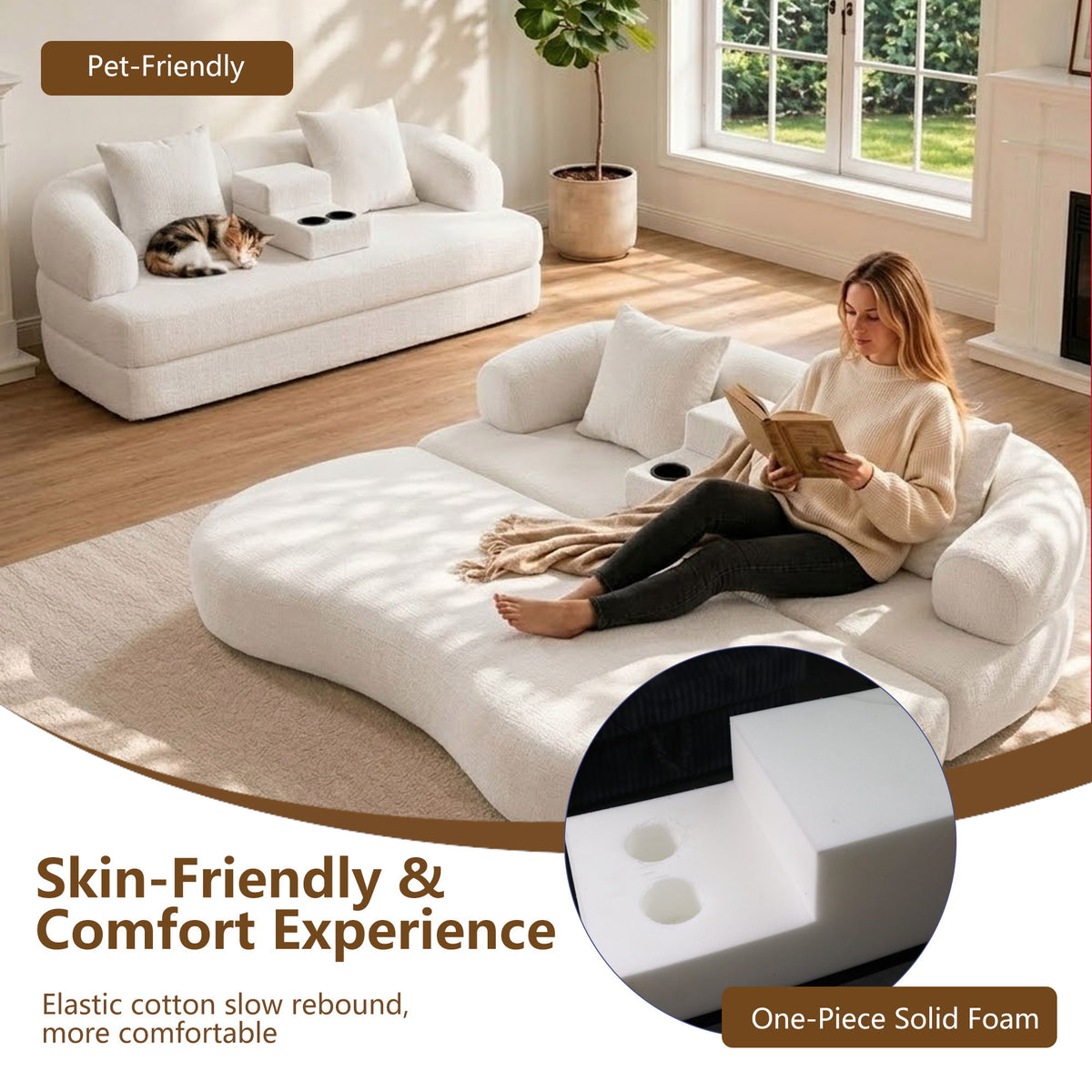 2 In 1 Convertible Sleeper Sofa Bed With Cup Holders