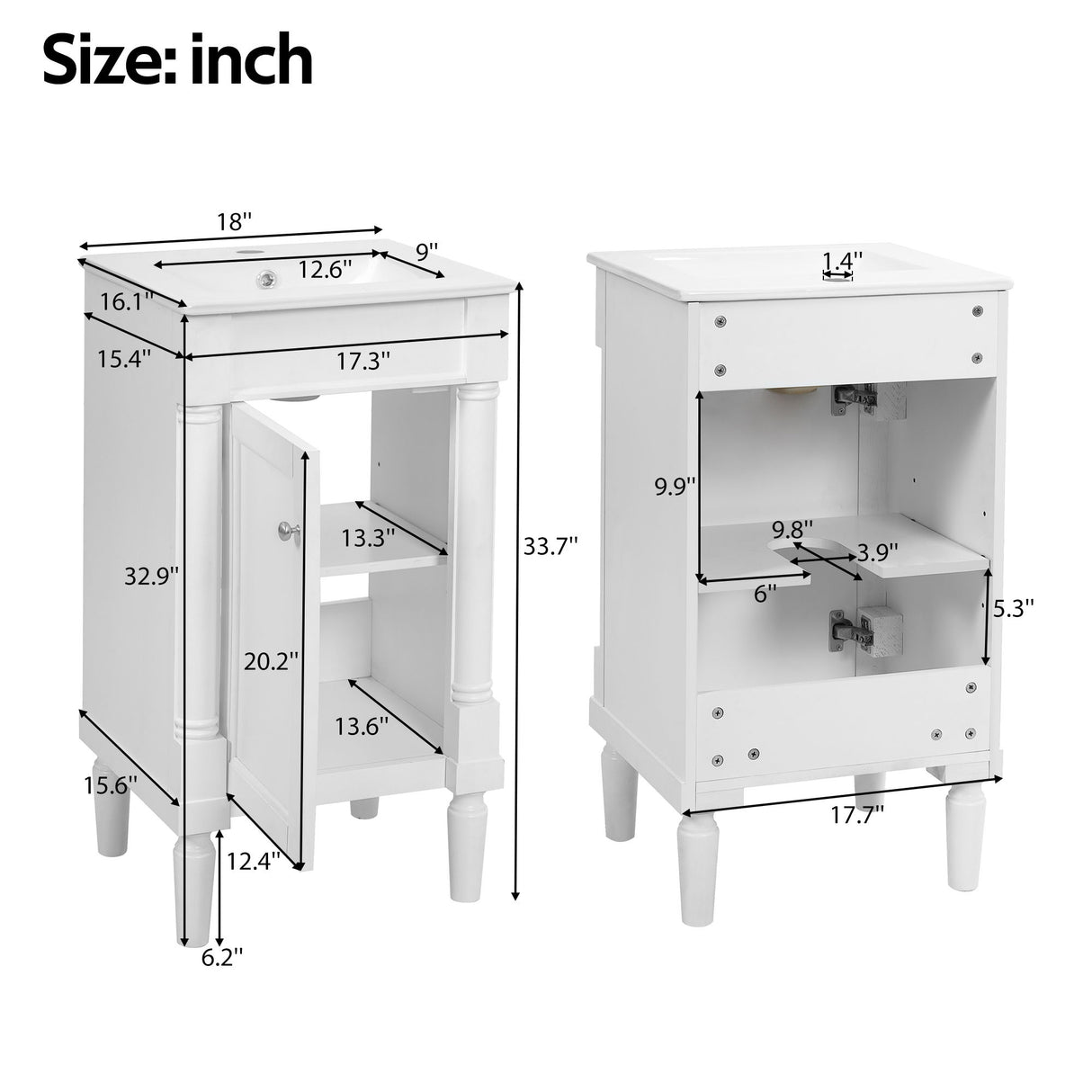 French Style Bathroom Cabinet With Sink, Adjustable Shelf