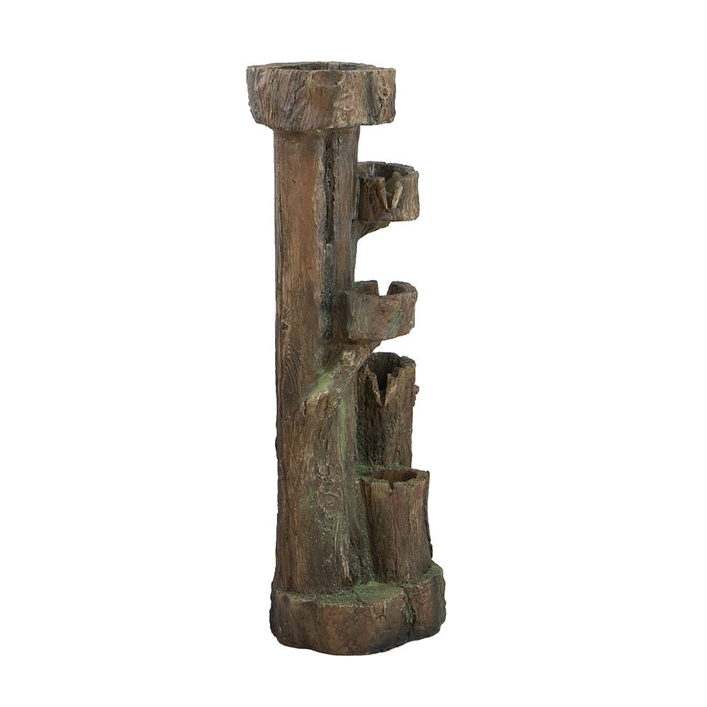 Rustic Decorative Tree Trunk 5 Tier Water Fountain, With Light And Pump, For Indoor And Outdoor - Brown - Feeders & Water - Alpine Outlets