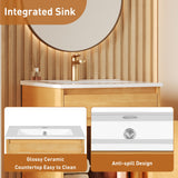 Bathroom Vanity With Sink, Freestanding Single Cabinet With Soft Closing Door And Adjustable Shelf - Natural Wood