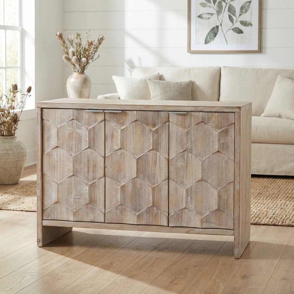 Accent Cabinet Sideboard Buffet Server Wood 46x32in Natural Wood Wash