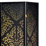 4 Panel Folding Screen With Diamond Scrollwork Motif - Black