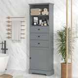 Tall Storage Cabinet With 3 Drawers And Adjustable Shelves For Bathroom