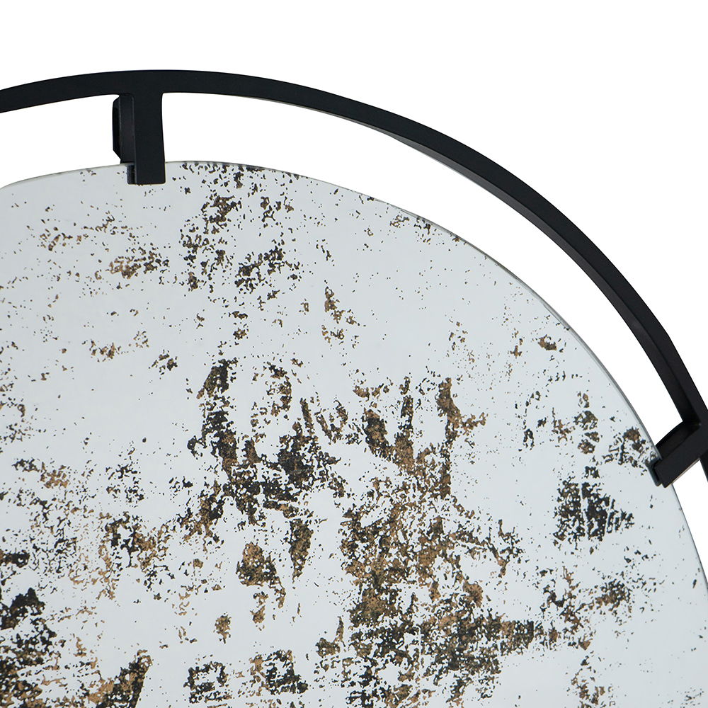 Theodor - Mirror With Industrial Design Round Mirror With Metal Frame For Wall Decor & Entryway Console Lean Against Wall - Black - Wall Mirrors - Alpine Outlets