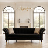 3 Seater Sofa With Rolled Arms, Vertical Channel Tufted Backrest