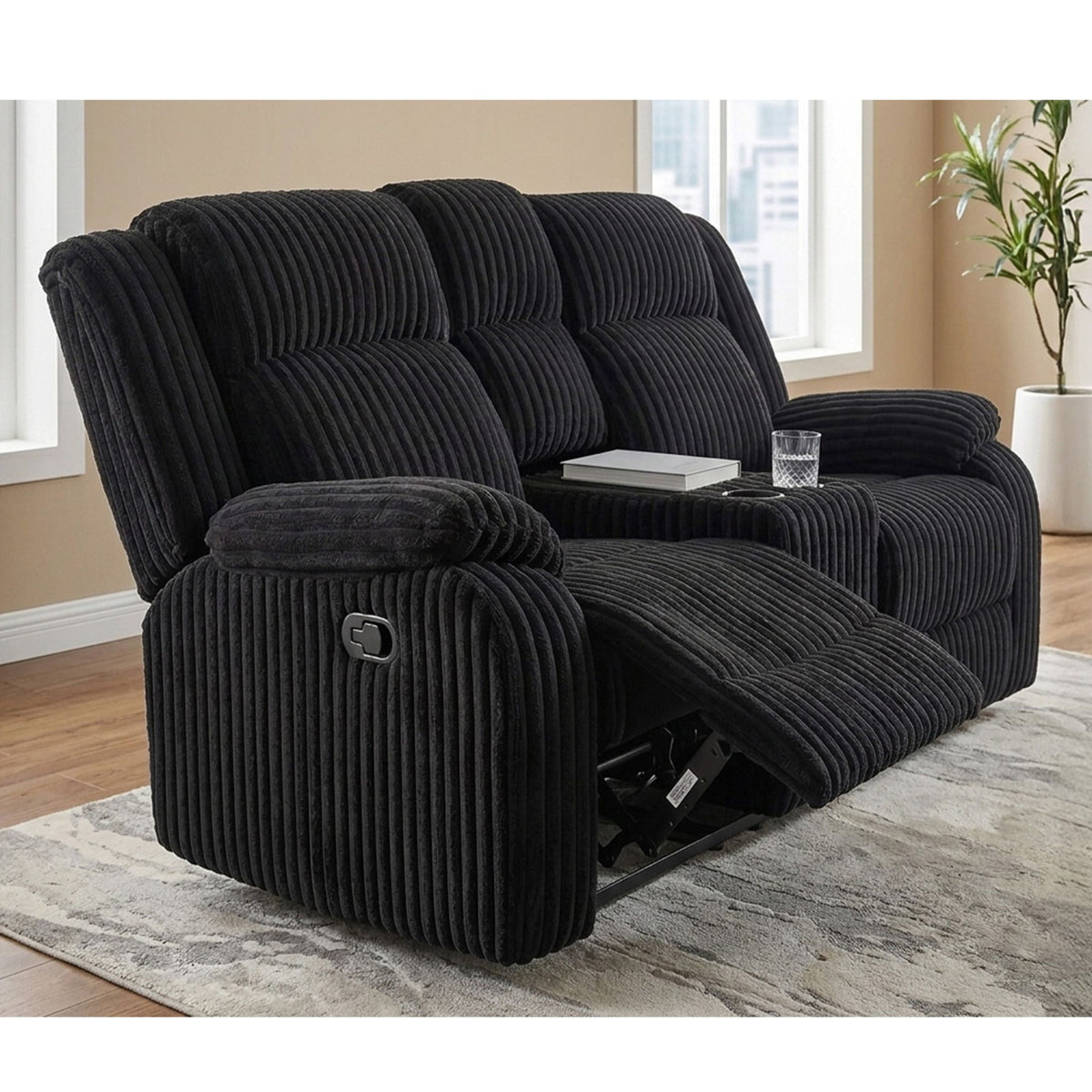 Motion Loveseat Recliner With Console Soft Seat Upholstered For Living Room - Black