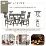 5 Piece Round Dining Table And Chair Set With Unique Legs And Hollow Chair Back