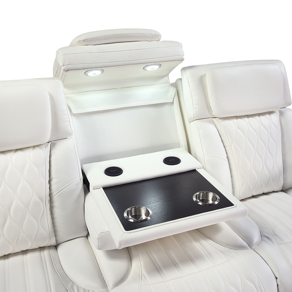 Electra - Power Reclining Sofa With Power Headrests, Drop Down Table, Reading Light, Massage, LED Lighting And USB Control