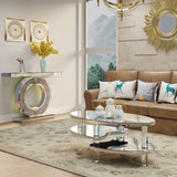 Coffee Table, Oval Double Layer Home Furnishing - Silver