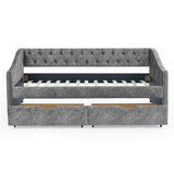 Upholstered Tufted Daybed With 2 Drawers, Waved Arms