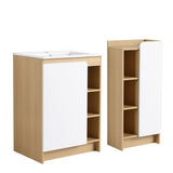24" Bathroom Vanity With Sink & Side Cabinet, Vanity Set With Thin Edge Sink & Interchangeable Door Panels, Bathroom Storage - Black / Light Oak / White