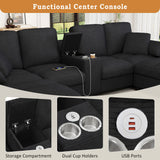 Modern U - Shaped Sectional Sofa With Storage Ottomans, USB Ports, And Cup Holders