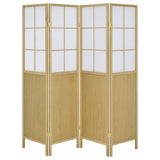 Gabby - 4 Panel Divider Folding Shoji Screen With Windowpane Details - Natural
