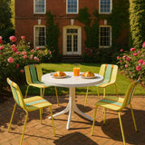 4 Piece Set Of Color Block Designed Single Chairs With Round Table - Grain Yellow / Haze Green / Tropical Orange / White