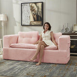 Multi Functional Sectional Sofa Bed With Independent Chaise Lounge And Functional Blanket, Convertible King Size Bed, Deep Seat - Baby Pink