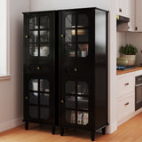 Storage Cabinet, Freestanding Curio Cabinet With Grid Doors & Drawer, Pantry Display Cabinet For Kitchen
