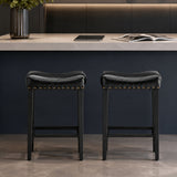 Bar Stool With Brass Nailhead Trim (Set of 2) - Black