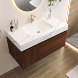 Floating Bathroom Vanity & Basin 1 Soft Close Drawer + 1 Cabinet, Wall Mounted - Walnut / White