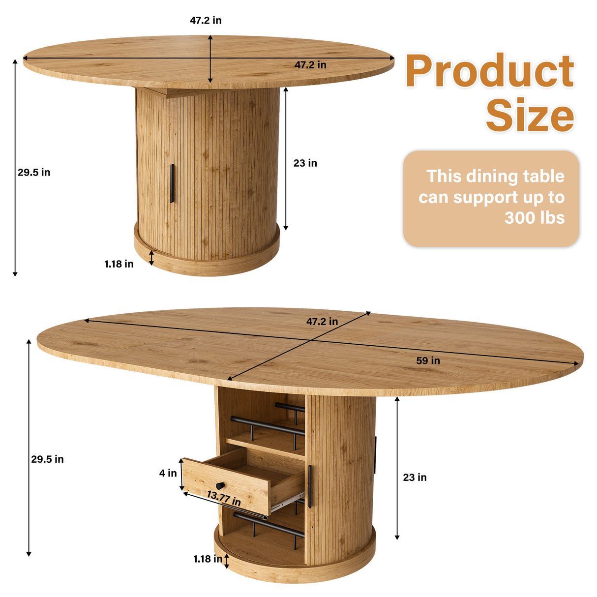 Extendable Oval Dining Table With 2 Tier Storage - Oak