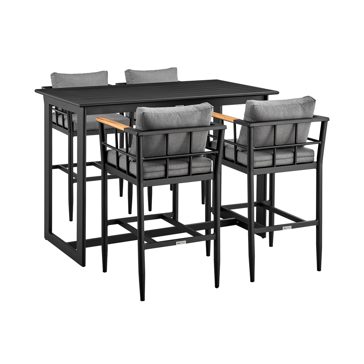 Orlando - Outdoor Patio 5-Piece Bar Table Set In Aluminum With Gray Cushions