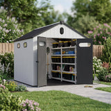 Outdoor Storage Shed Garden Building Steel Reinforced Plastic 8x12ft Gray