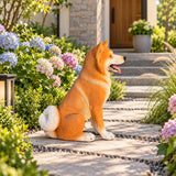 Shiba Inu Dog Statue, Sitting Animal Sculpture For Home Garden - Yellow / White