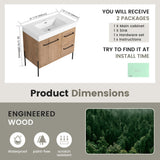 36" Freestanding Bathroom Vanity With Sink, Soft Close Doors & 2 Drawers - Imitative Oak