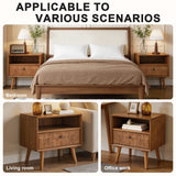 Nightstand With Carved Geometric Drawer Front, 1 Drawer And Open Shelf