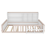 Platform Bed Frame With Guardrail, Storage Shelves & Bookshelf