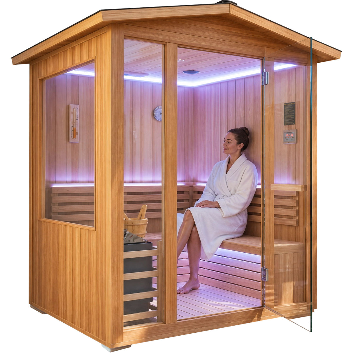 6000W 240V Outdoor Steam Sauna For 4 People - Ameican White Oak