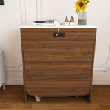 Extendable Dining Table With Power Socket, Lockable Casters, Storage Cabinet, Pull Out Kitchen Island - Natural Walnut