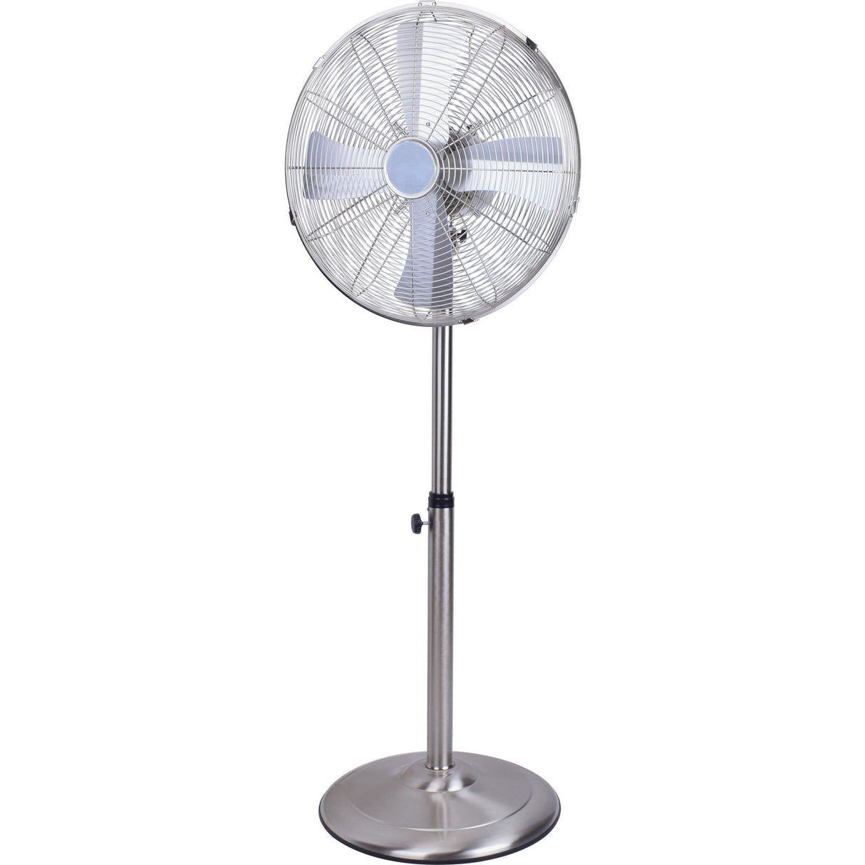 Stand Fan, 4 Blades, Rotary Knob Switch, Oscillation Function, Tilting Angle - Chrome