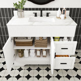 Bathroom Vanity Set, Fluted Cabinet With Soft Close Doors & Drawers, 3 Faucet Holes, Sink Included - White