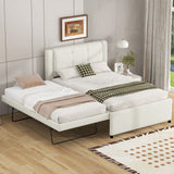 Full Size Upholstered Platform Bed With Adjustable Trundle - Beige