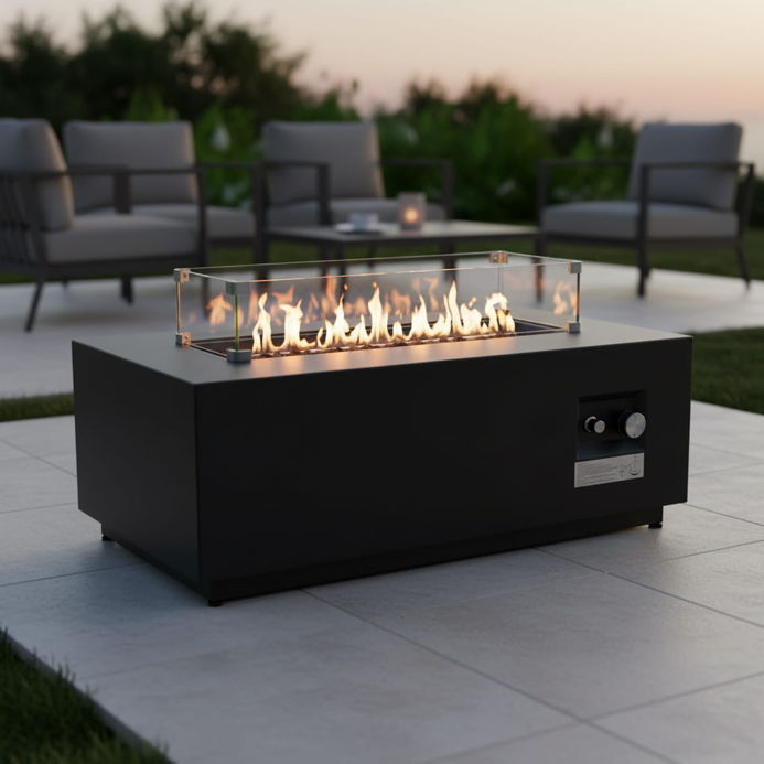 Outdoor Fire Pit Table Backyard Heater Propane Gas Durable Steel 42x16in Black