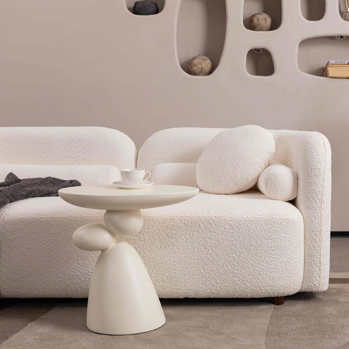 3 Seater Sofa Couch With Throw Pillows For Living Room - White