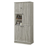 Modern Tall Storage Cabinet With Adjustable Shelves, Flip-Out Basket & Enclosed Doors