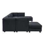 Upholstered Modular Sectional, Customizable Layout, Removable Cushions - Black